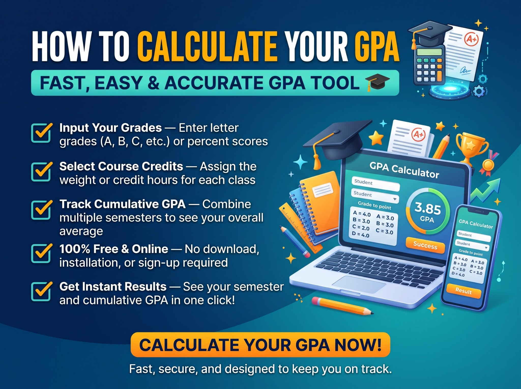 How to calculate your GPA — enter your grades and course credits to see semester and cumulative GPA