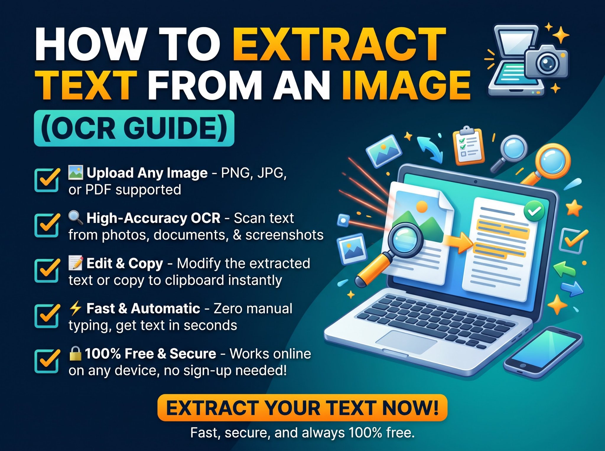 How to extract text from an image with OCR — upload a photo, document or screenshot and get editable text